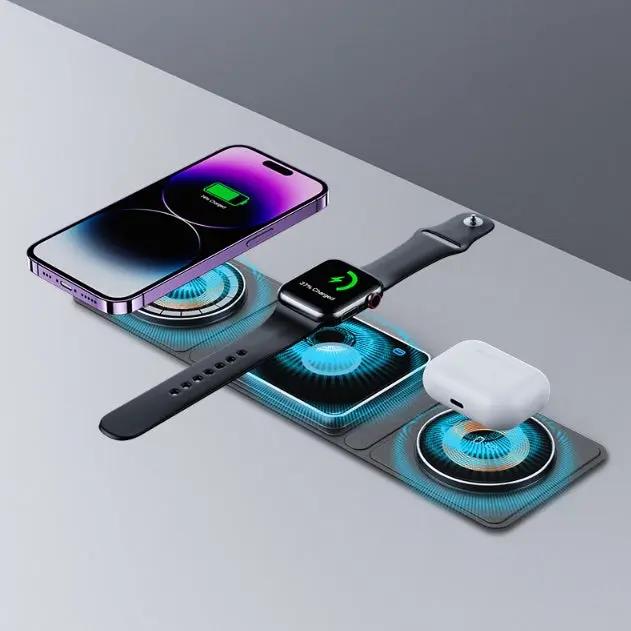 3 IN 1 Magnetic Folding Wireless Charger Station For IPhone Transparent Fast Charging For IWatch And Airpods - NordicTech