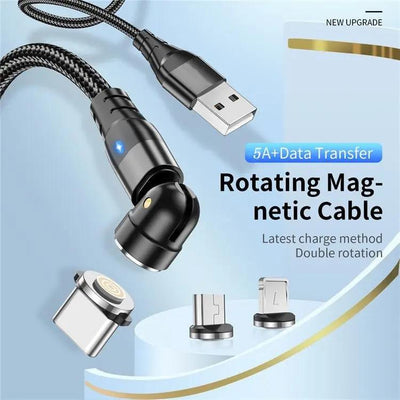 3-in-1 Magnetic Data Cable 540 Rotating Connector 5A Fast Charging - NordicTech