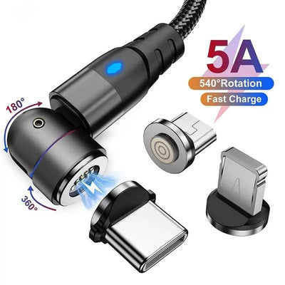 3-in-1 Magnetic Data Cable 540 Rotating Connector 5A Fast Charging - NordicTech