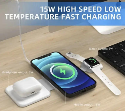 3 In 1 Magnetic Foldable Wireless Charger Charging Station Multi-device Folding Cell Phone Wireless Charger Gadgets - NordicTech