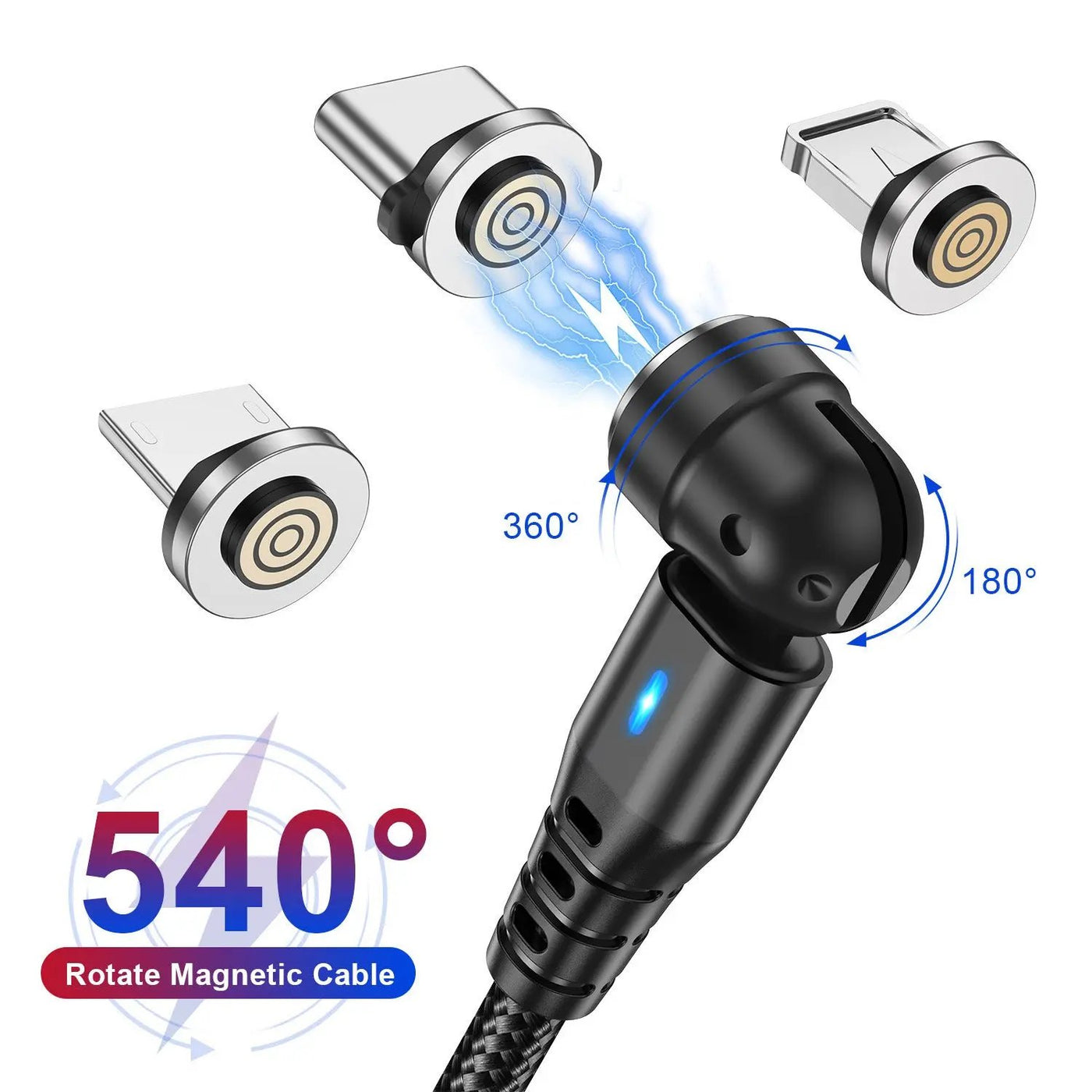 3-in-1 Magnetic Data Cable 540 Rotating Connector 5A Fast Charging - NordicTech