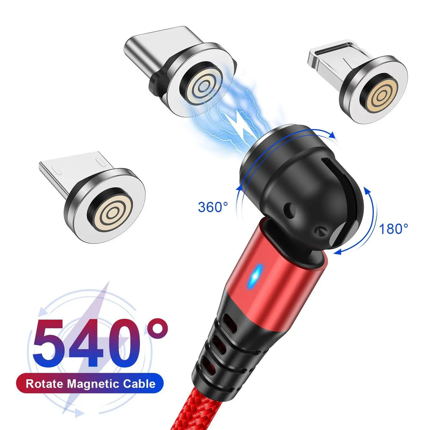 3-in-1 Magnetic Data Cable 540 Rotating Connector 5A Fast Charging - NordicTech