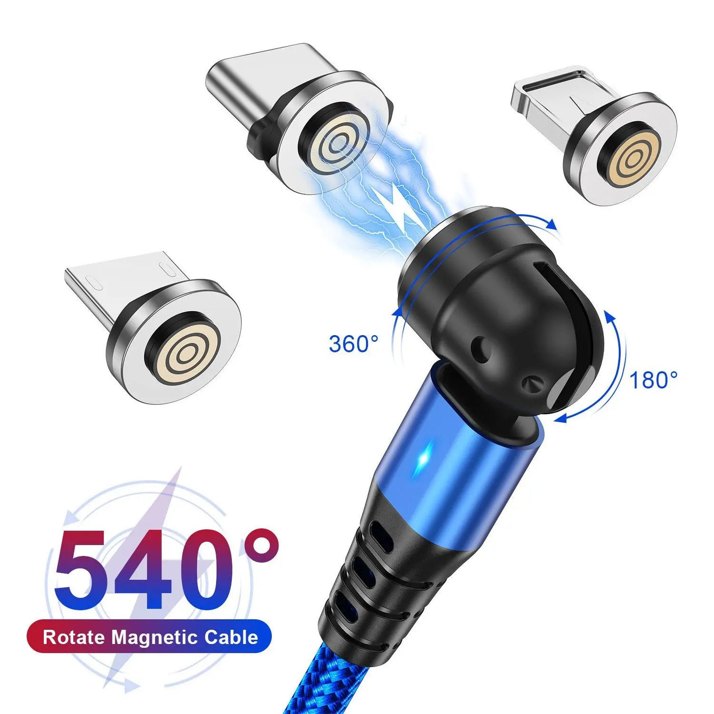 3-in-1 Magnetic Data Cable 540 Rotating Connector 5A Fast Charging - NordicTech