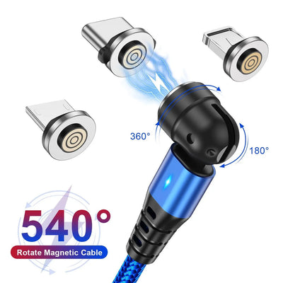 3-in-1 Magnetic Data Cable 540 Rotating Connector 5A Fast Charging - NordicTech