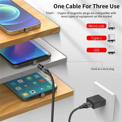 3-in-1 Magnetic Data Cable 540 Rotating Connector 5A Fast Charging - NordicTech